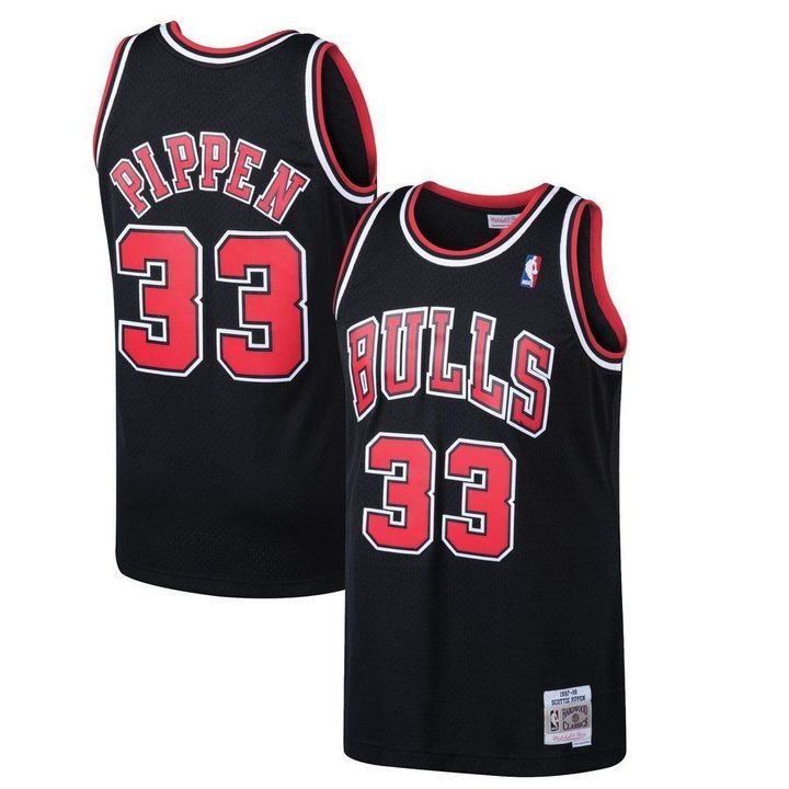 Cheap Men Chicago Bulls 33 Pippen Black red NBA Jerseys